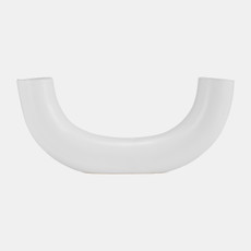 17906-01#Cer, 12"l Half Circle Vase, White