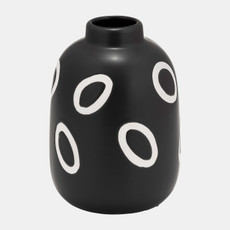 17937-03#Cer, 9"h Funky Bubble Flower Vase, Black/white