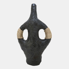 17957#Terracotta 14"h, Double Handle W/twine Vase, Blk