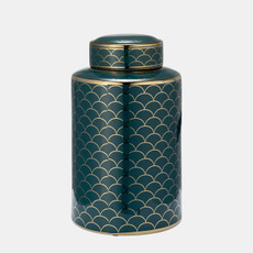 17972-04#Cer, 12" Crackle Jar W/ Lid, Gold