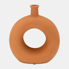 17024-04#Cer, 8"h Round Cut-out Vase, Terracotta