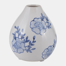 17991#Cer, 5"h Chinoiserie Bud Vase, Blue/white