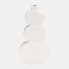 17993-02#Cer, 12" Stacked Circles Vase, White