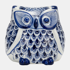 17999-02#Cer, 6"h Chinoiserie Owl, Blue/white