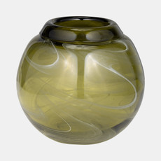 18005-02#Glass, 7" Bowl Green Swirl