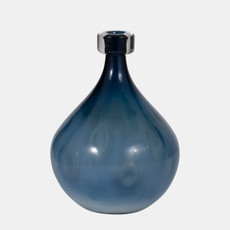 18013-02#Glass, 11" Dimple Vase Blue