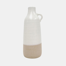 18074-02#Cer, 14" Bottle Vase, White/tan