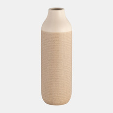 17366-04#Cer, 20" 2-tone Vase, White/tan