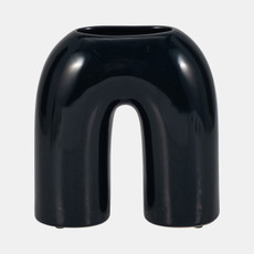 16839-05#Cer, 8" Horseshoe Vase, Navy Blue
