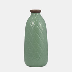 17930-10#Cer, 12" Plaid Textured Vase, Dark Sage