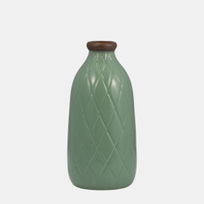 17930-13#Cer, 9" Plaid Textured Vase, Dark Sage