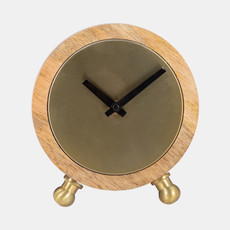 18113-02#Wood, 7" Round Gold Face Table Clock