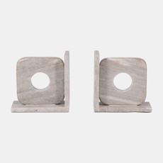 18137#Marble, S/2 6" Cut Out Square Bookends, Tan