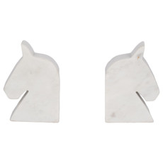 18140#Marble, S/2 6" Horse Head Bookends, White