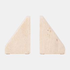 18146#Travertine, S/2 5" Triangle Bookends, Tan