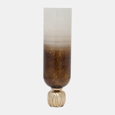 18161-02#Glass, 22" Ombre Candleholder On Base, Ivory/gold