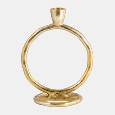 18184-06#Metal, 8" Round Ring Taper Candleholder, Gold