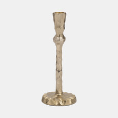 18201-01#Metal, 9" Hammered Taper Candleholder, Gold