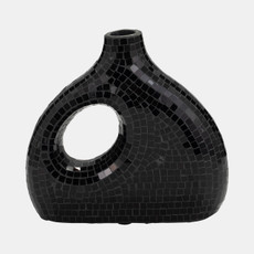 18230-01#Ecomix, 11" Mosaic Vase, Black