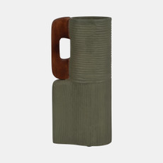 18233-02#Ecomix, 17" Vase With Handles, Sage Green