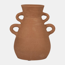 18252-01#Terracotta, 12" Vase With 4 Handles, Natural