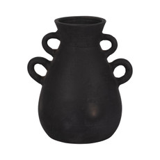 18252-02#Terracotta, 12" Vase With 4 Handles, Black