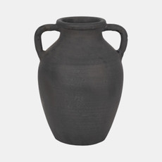 18254-01#Terracotta, 13" Vase With Handles, Black