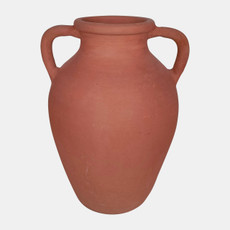 18254-02#Terracotta, 13" Vase With Handles, Natural