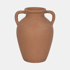 18254-02#Terracotta, 13" Vase With Handles, Natural