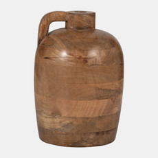 18261-02#Wood, 12" Jug Vase With Handle, Natural