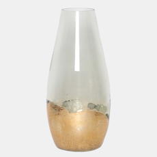 18267-05#Glass, 15" Gold Dipped Vase, Clear