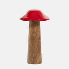 18275-02#Wood, 8" Toadstool Mushroom, Red