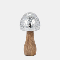 18277-01#Wood, 6" Mosaic Mushroom, Silver