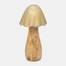 18278#Wood, 8" Mushroom With Metal Top, Gold