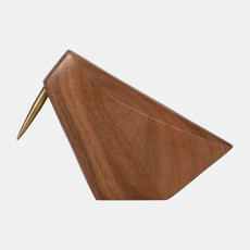 18295-01#Wood, 6" Sitting Bird, Brown