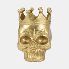 18305#Metal, 7" Skull With Crown, Gold