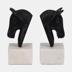 18316#Metal, S/2 Horse Head Bookends, White/black