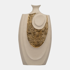 18270-03#Metal, 23" Embossed Swirl Vase, Gold/nude