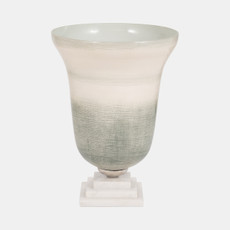 18271-02#Glass, 14" Vase On Marble Base, Sage/ivory Kd