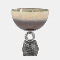 18272-01#Glass, 12" Bowl On Metal Base, Multi Kd