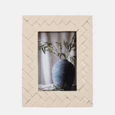 18338-01#Resin, 4x6 Woven Photo Frame, Ivory