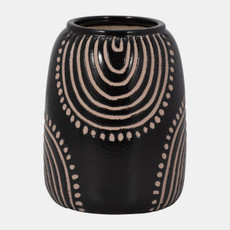 18412-01#Cer, 9" Tribal Arch Vase, Black/tan