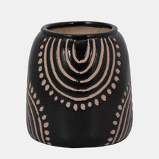 18412-02#Cer, 6" Tribal Arch Vase, Black/tan