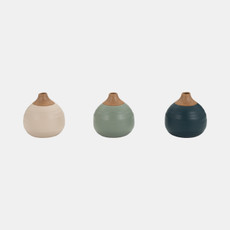 12681-05#S/3 Matte Bud Vases, Deep Teal/drk Sage/cream