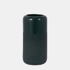 17867-12#Cer, 10"h Grooved Vase, Forest Green