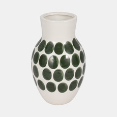 17938-03#Cer, 10"h Forest Green Polk-a-dot Flower Vase,wht