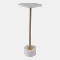 18397-01#Metal, 24" Side Table Marble Top, White/gold Kd