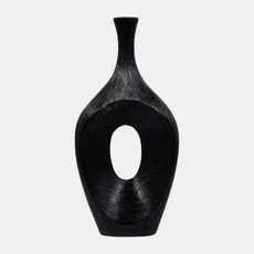 18432-03#Cer, 19" Scratched Open Cut Vase, Black