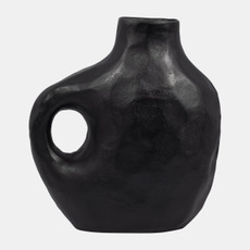 18457-04#Metal, 14" Hammerd Cut-out Vase, Black