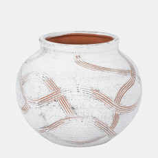 18167-01#Cer, 7" Round Global Vase, White